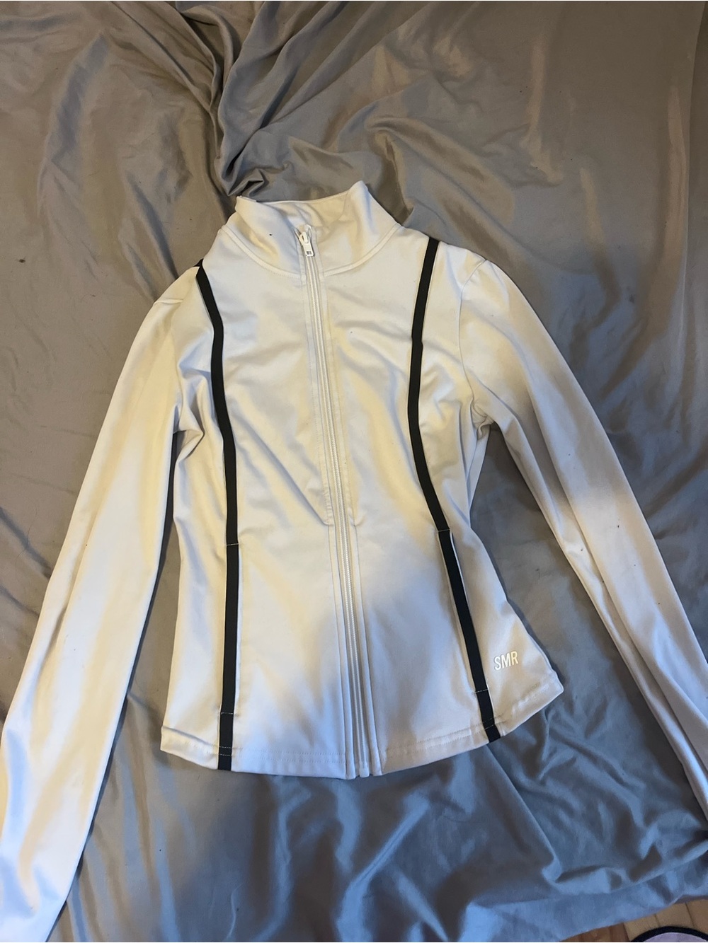 White Zip-Front Women’s Jacket with Black Trim